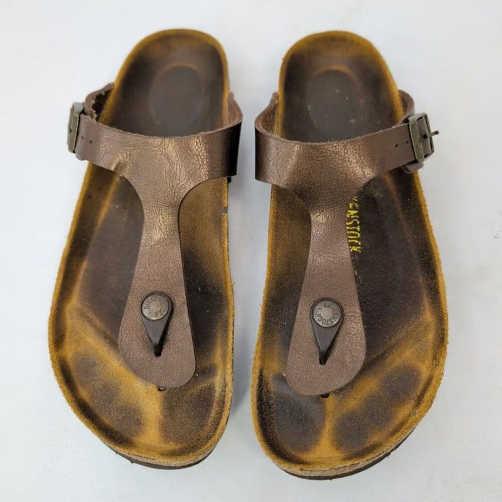 Birkenstock Gizeh Sandals Womens 9 9.5 EU 40 Metallic Bronze T-Strap Pre-Owned